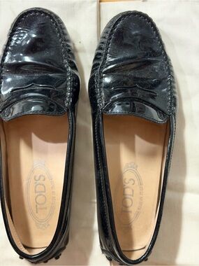 Tod's Black Patent Leather Penny Loafers
